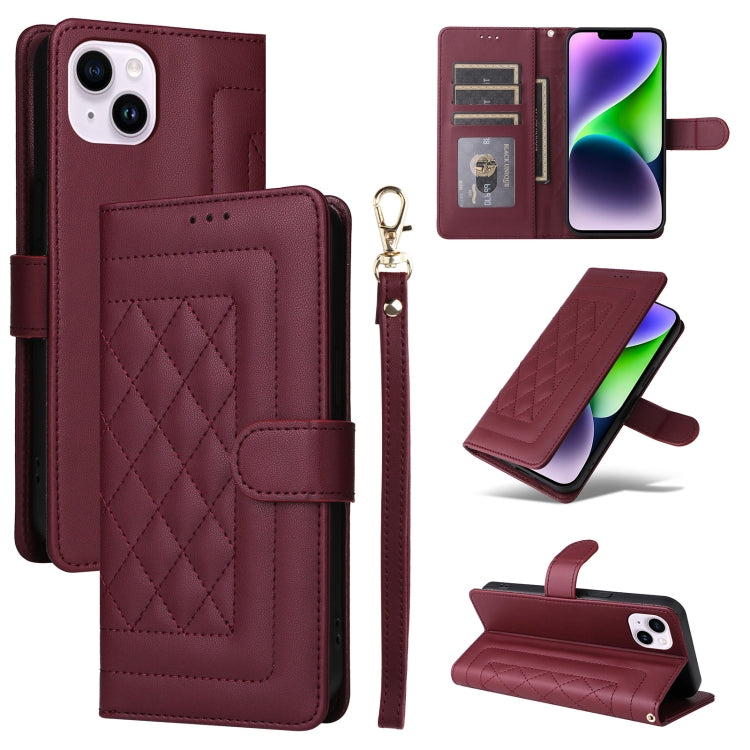 Diamond Lattice Leather Flip Phone Case, For iPhone 15 Plus, For iPhone 15, For iPhone 14 Plus