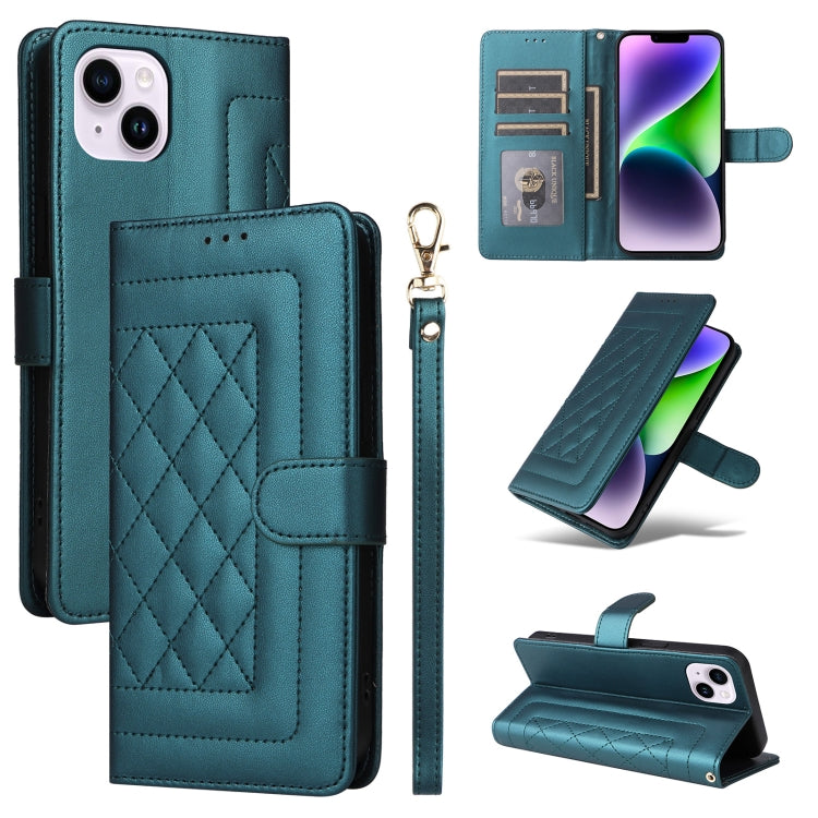 Diamond Lattice Leather Flip Phone Case, For iPhone 15 Plus, For iPhone 15, For iPhone 14 Plus