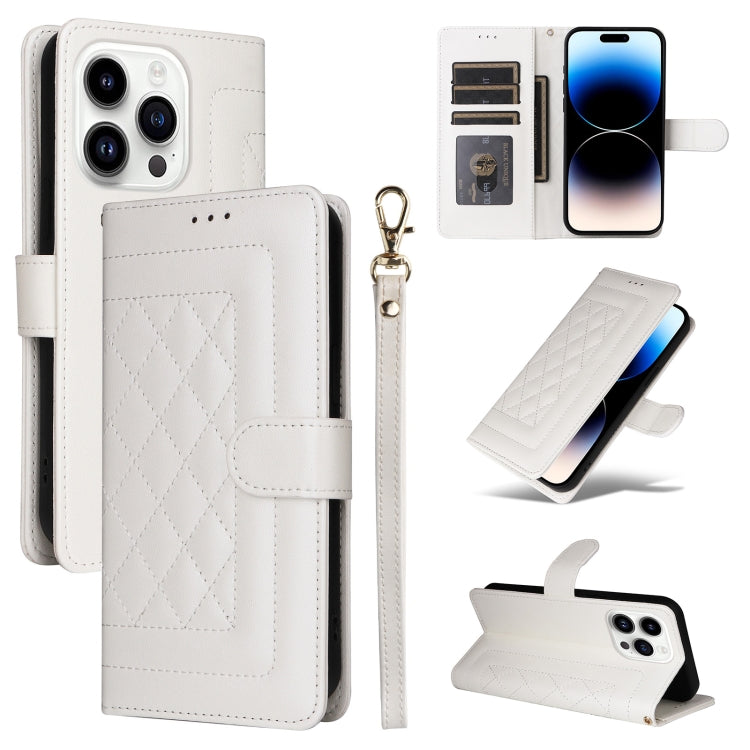 Diamond Lattice Leather Flip Phone Case, For iPhone 14, For iPhone 14 Pro, For iPhone 14 Pro Max