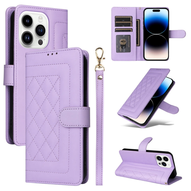 Diamond Lattice Leather Flip Phone Case, For iPhone 14, For iPhone 14 Pro, For iPhone 14 Pro Max