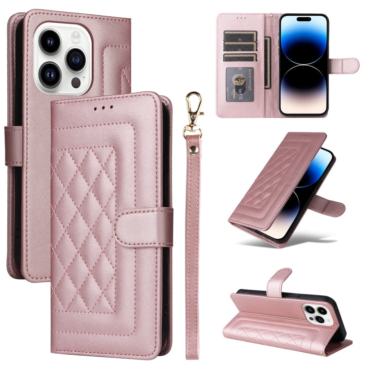 Diamond Lattice Leather Flip Phone Case, For iPhone 14, For iPhone 14 Pro, For iPhone 14 Pro Max