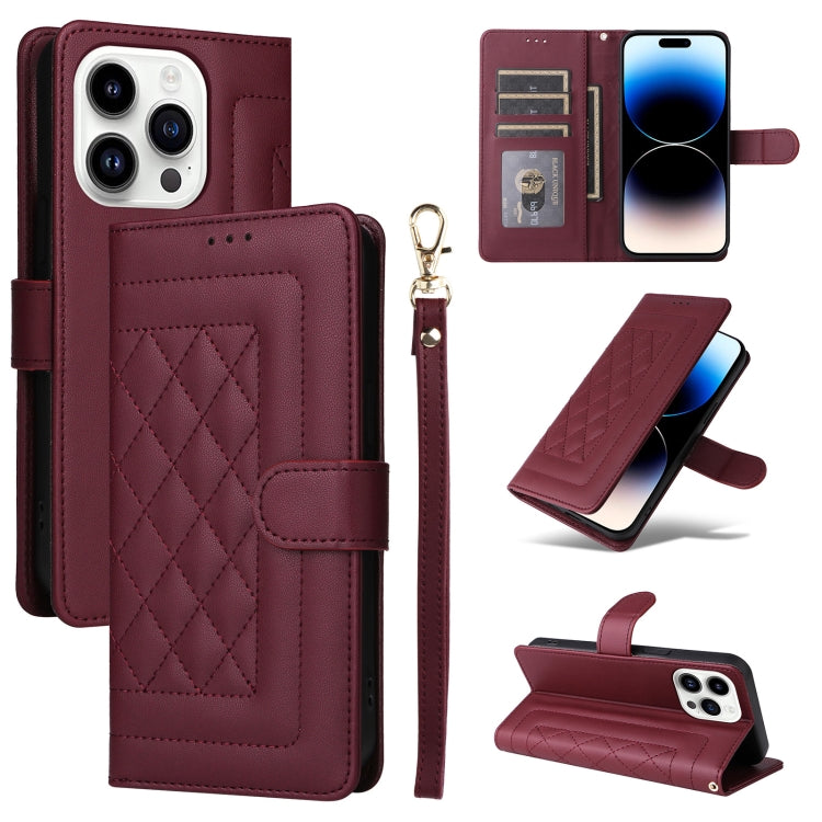 Diamond Lattice Leather Flip Phone Case, For iPhone 14, For iPhone 14 Pro, For iPhone 14 Pro Max