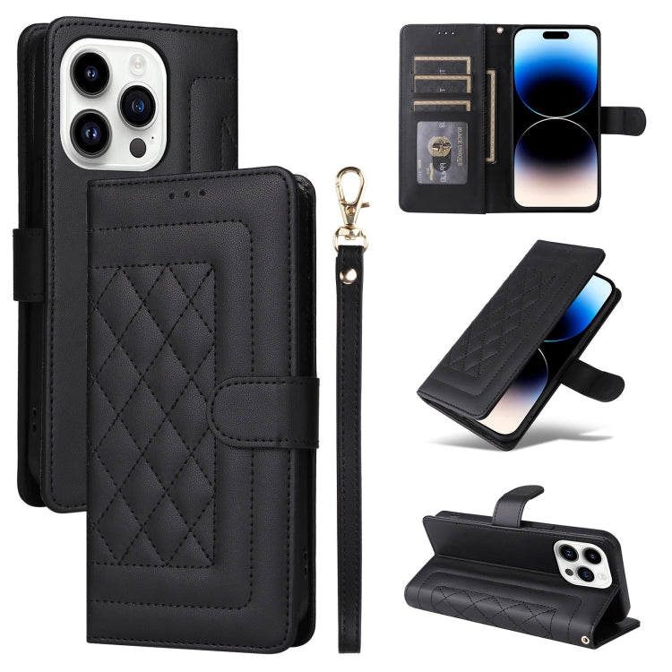 Diamond Lattice Leather Flip Phone Case, For iPhone 14, For iPhone 14 Pro, For iPhone 14 Pro Max