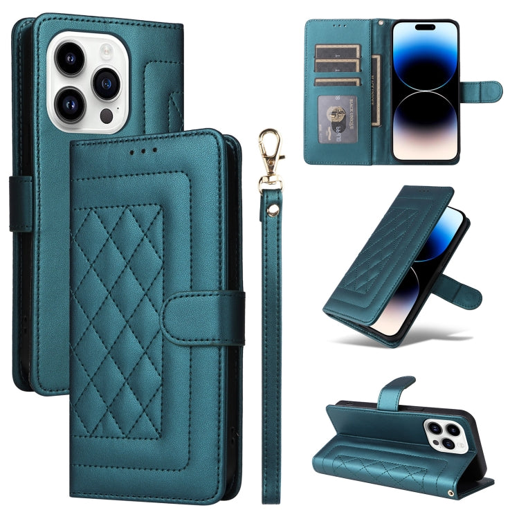 Diamond Lattice Leather Flip Phone Case, For iPhone 14, For iPhone 14 Pro, For iPhone 14 Pro Max