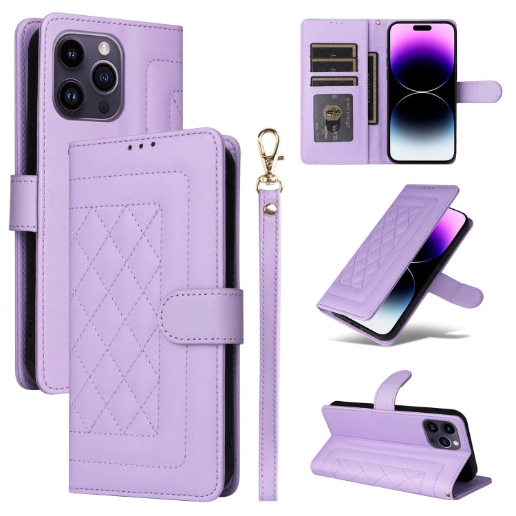 Diamond Lattice Leather Flip Phone Case, For iPhone 14, For iPhone 14 Pro, For iPhone 14 Pro Max