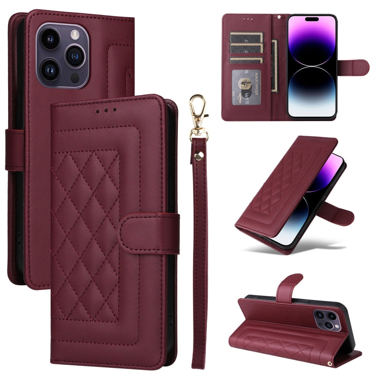 Diamond Lattice Leather Flip Phone Case, For iPhone 14, For iPhone 14 Pro, For iPhone 14 Pro Max