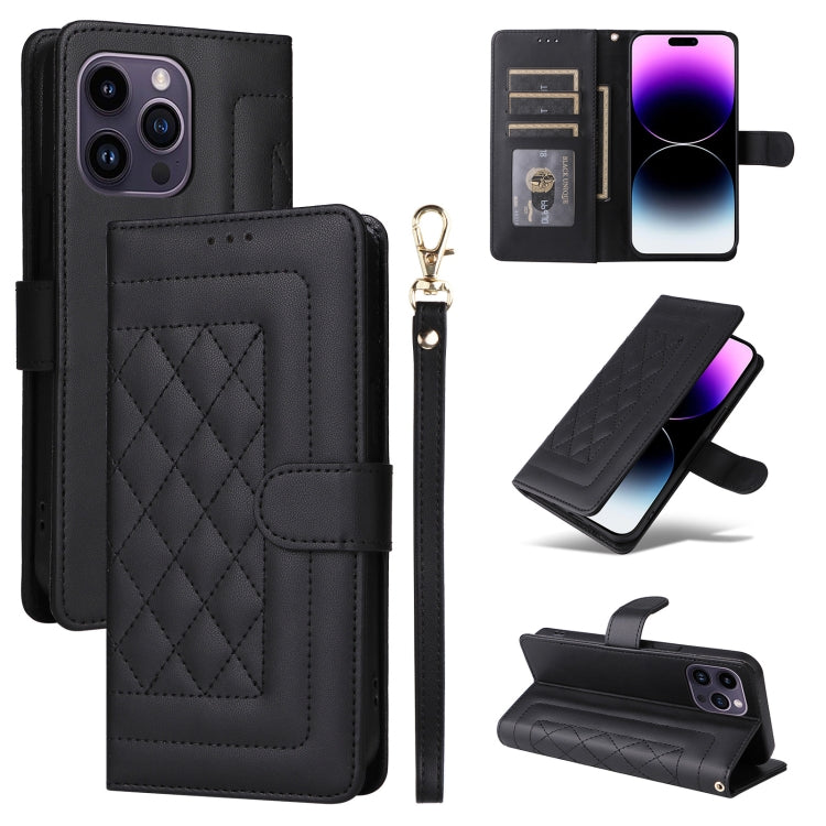 Diamond Lattice Leather Flip Phone Case, For iPhone 14, For iPhone 14 Pro, For iPhone 14 Pro Max