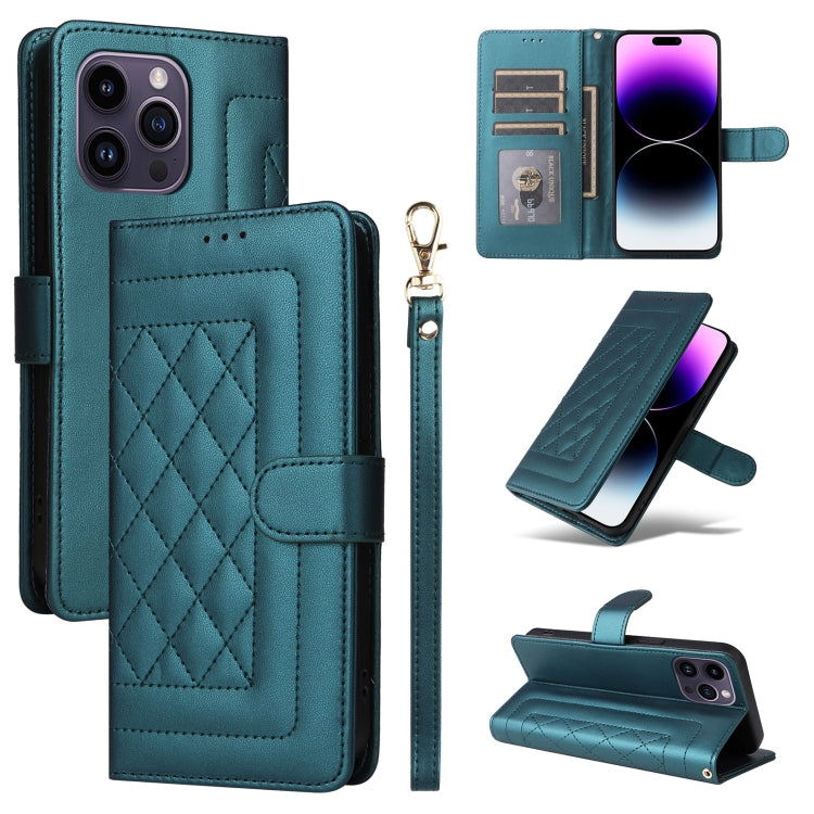 Diamond Lattice Leather Flip Phone Case, For iPhone 14, For iPhone 14 Pro, For iPhone 14 Pro Max