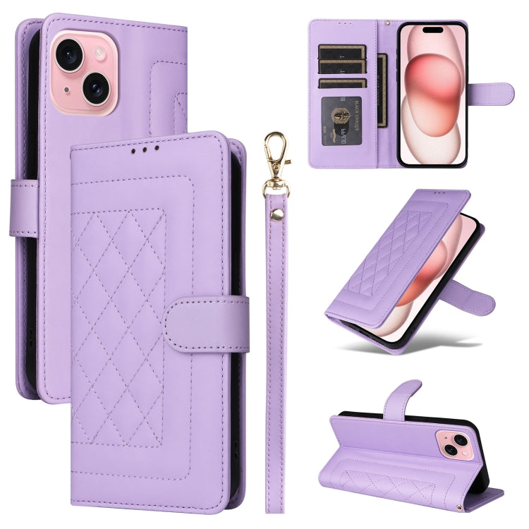 Diamond Lattice Leather Flip Phone Case, For iPhone 15 Plus, For iPhone 15, For iPhone 14 Plus