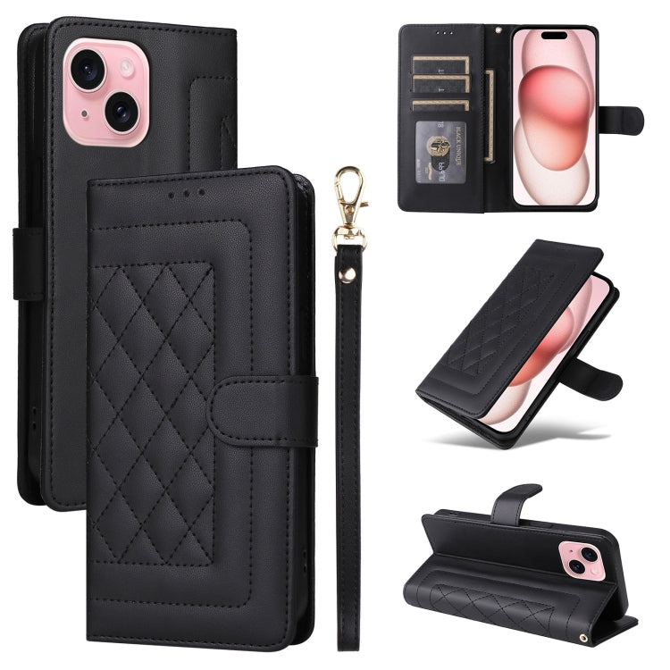 Diamond Lattice Leather Flip Phone Case, For iPhone 15 Plus, For iPhone 15, For iPhone 14 Plus