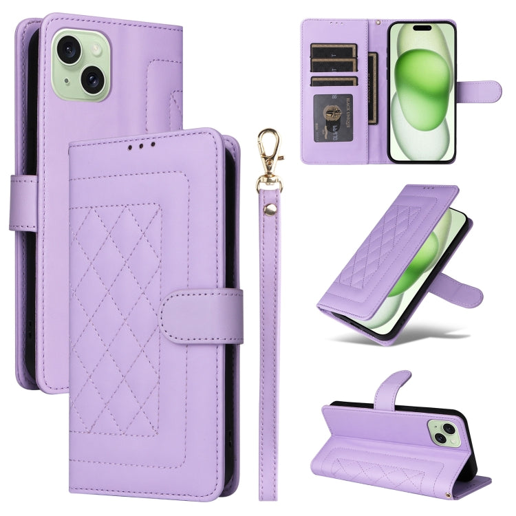 Diamond Lattice Leather Flip Phone Case, For iPhone 15 Plus, For iPhone 15, For iPhone 14 Plus