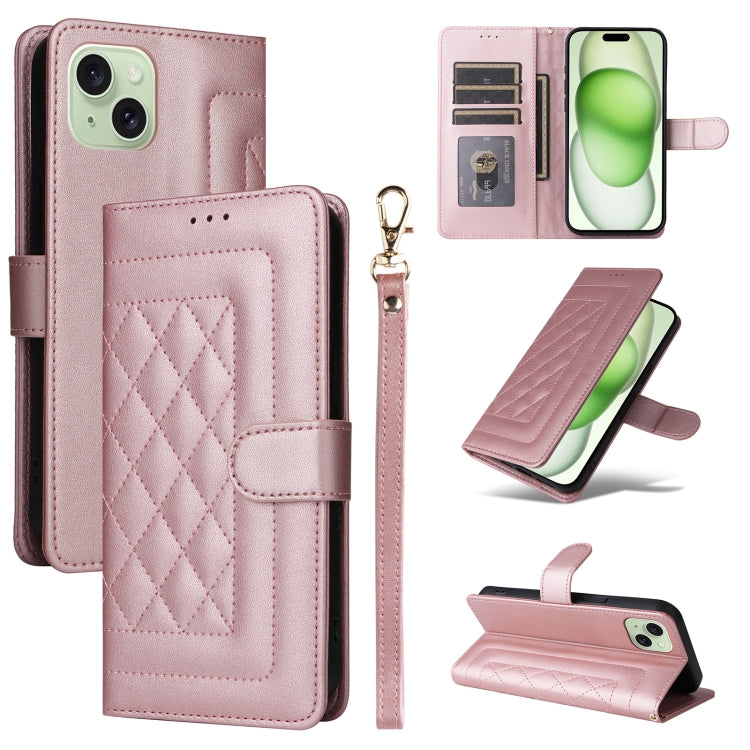 Diamond Lattice Leather Flip Phone Case, For iPhone 15 Plus, For iPhone 15, For iPhone 14 Plus