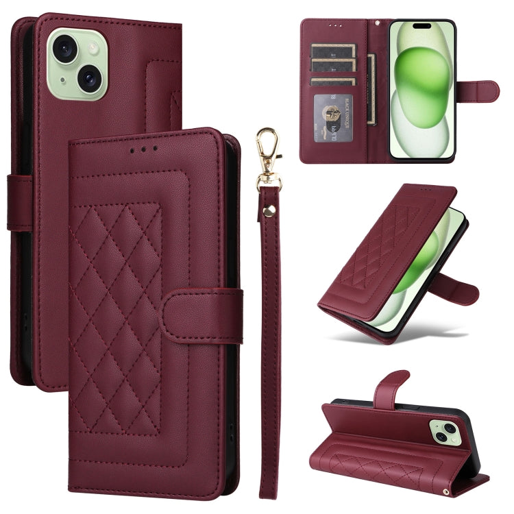 Diamond Lattice Leather Flip Phone Case, For iPhone 15 Plus, For iPhone 15, For iPhone 14 Plus