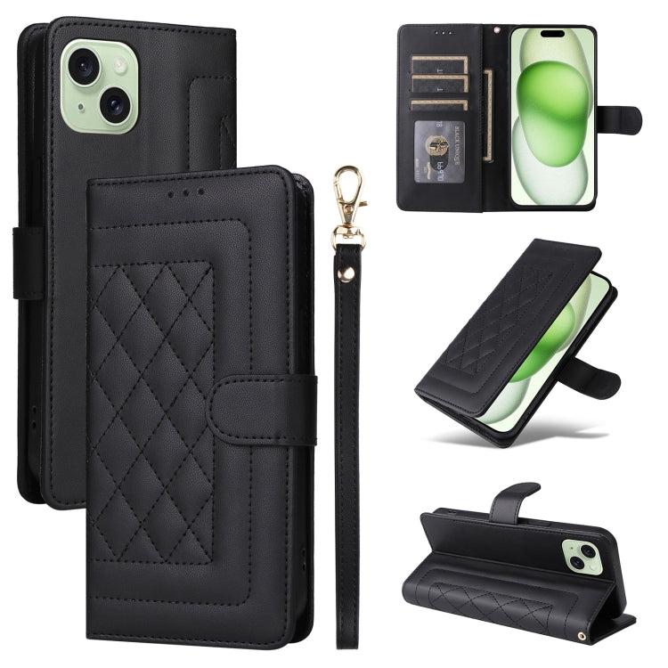 Diamond Lattice Leather Flip Phone Case, For iPhone 15 Plus, For iPhone 15, For iPhone 14 Plus
