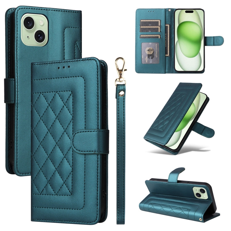 Diamond Lattice Leather Flip Phone Case, For iPhone 15 Plus, For iPhone 15, For iPhone 14 Plus