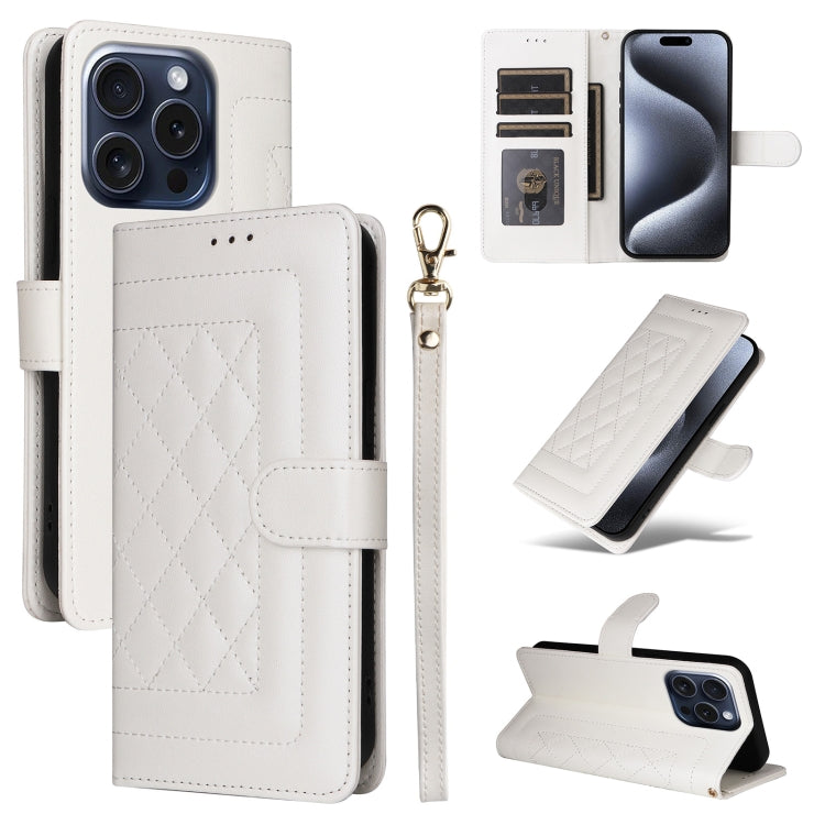 Diamond Lattice Leather Flip Phone Case, For iPhone 16, For iPhone 15 Pro Max, For iPhone 15 Pro