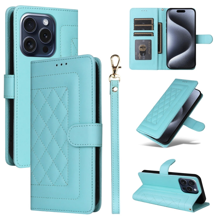 Diamond Lattice Leather Flip Phone Case, For iPhone 16, For iPhone 15 Pro Max, For iPhone 15 Pro