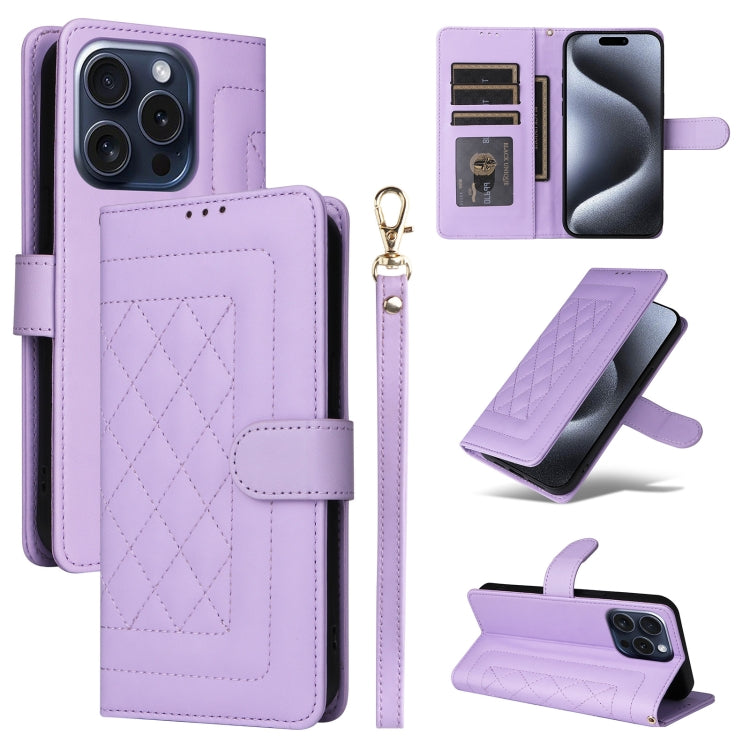 Diamond Lattice Leather Flip Phone Case, For iPhone 16, For iPhone 15 Pro Max, For iPhone 15 Pro