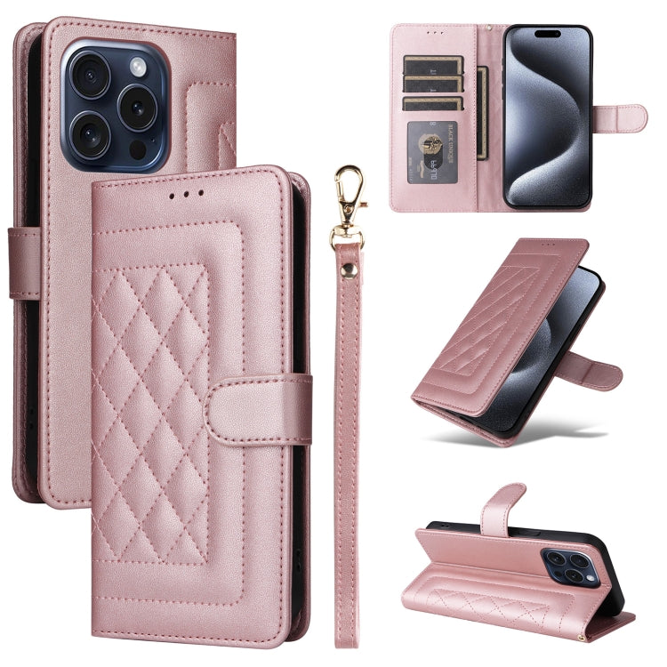 Diamond Lattice Leather Flip Phone Case, For iPhone 16, For iPhone 15 Pro Max, For iPhone 15 Pro
