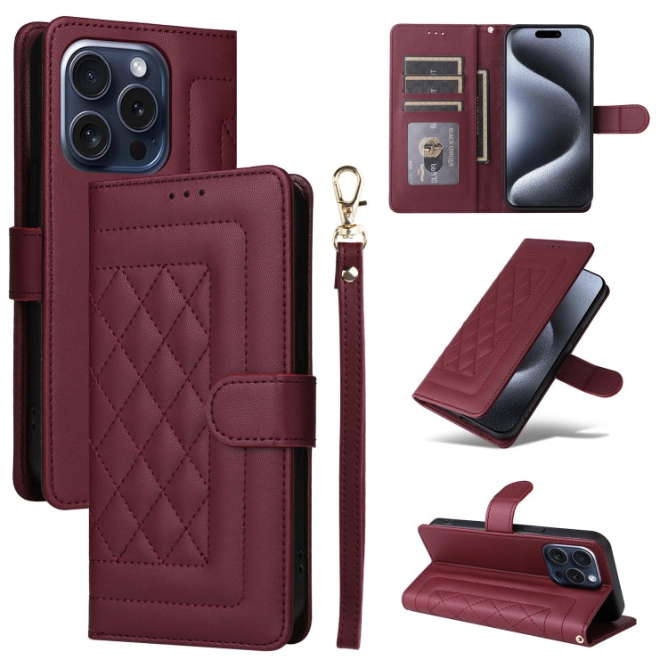 Diamond Lattice Leather Flip Phone Case, For iPhone 16, For iPhone 15 Pro Max, For iPhone 15 Pro