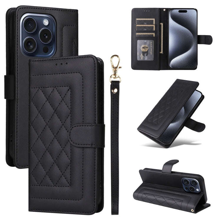 Diamond Lattice Leather Flip Phone Case, For iPhone 16, For iPhone 15 Pro Max, For iPhone 15 Pro