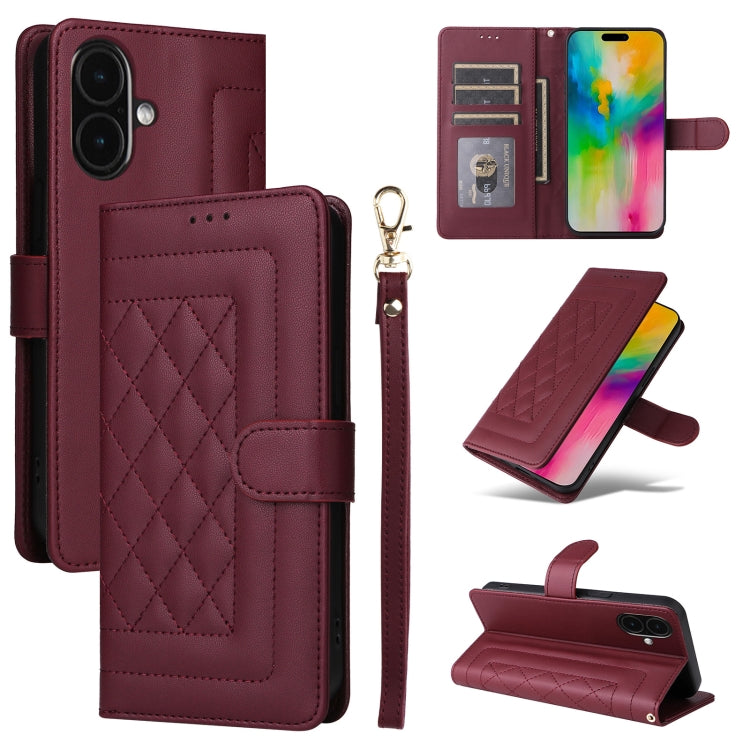 Diamond Lattice Leather Flip Phone Case, For iPhone 16, For iPhone 15 Pro Max, For iPhone 15 Pro