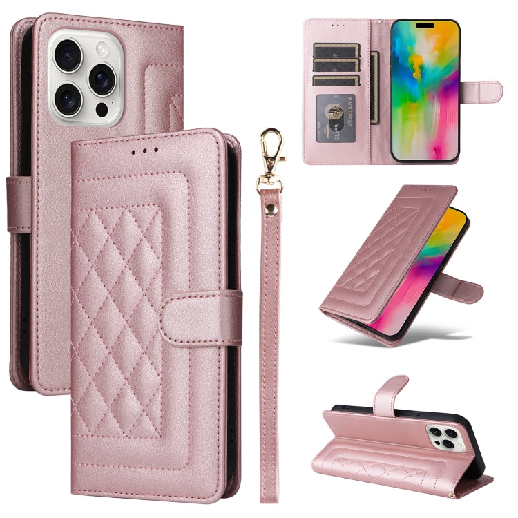 Diamond Lattice Leather Flip Phone Case, For iPhone 16 Pro Max, For iPhone 16 Pro, For iPhone 16 Plus