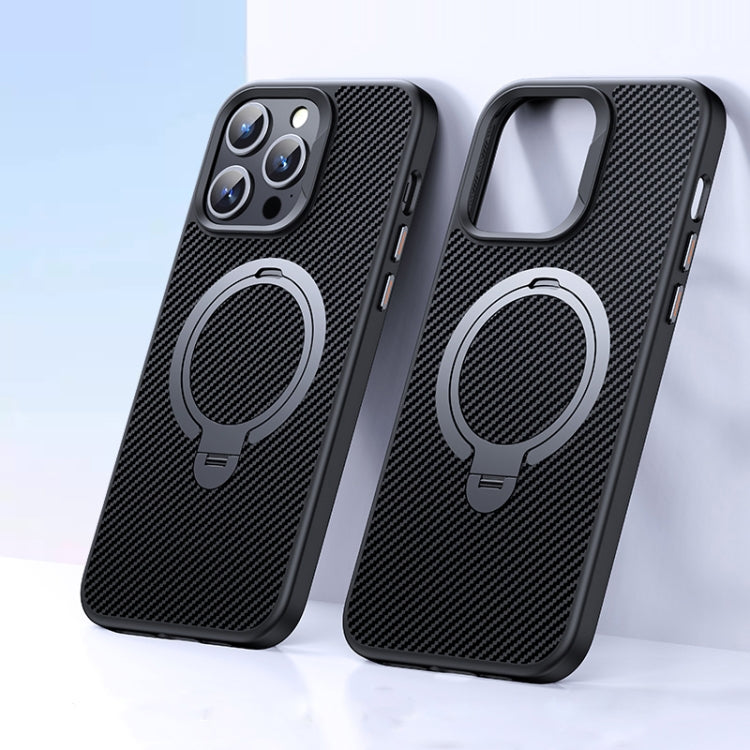 Double Ring MagSafe Holder Carbon Fiber Phone Case, For iPhone 13 Pro, For iPhone 12 / 12 Pro, For iPhone 12 Pro Max