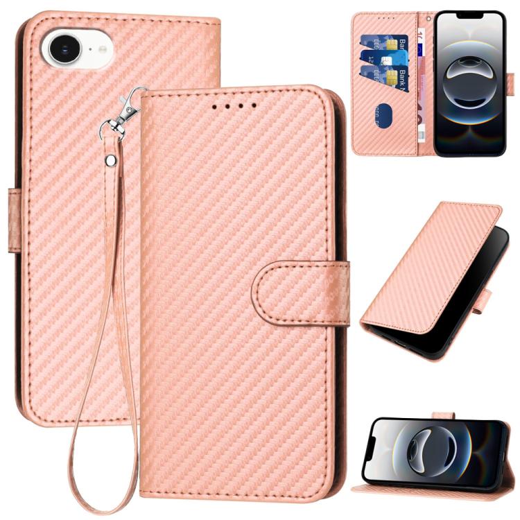 YX0070 Carbon Fiber Buckle Leather Phone Case with Lanyard