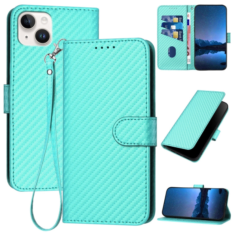 YX0070 Carbon Fiber Buckle Leather Phone Case with Lanyard