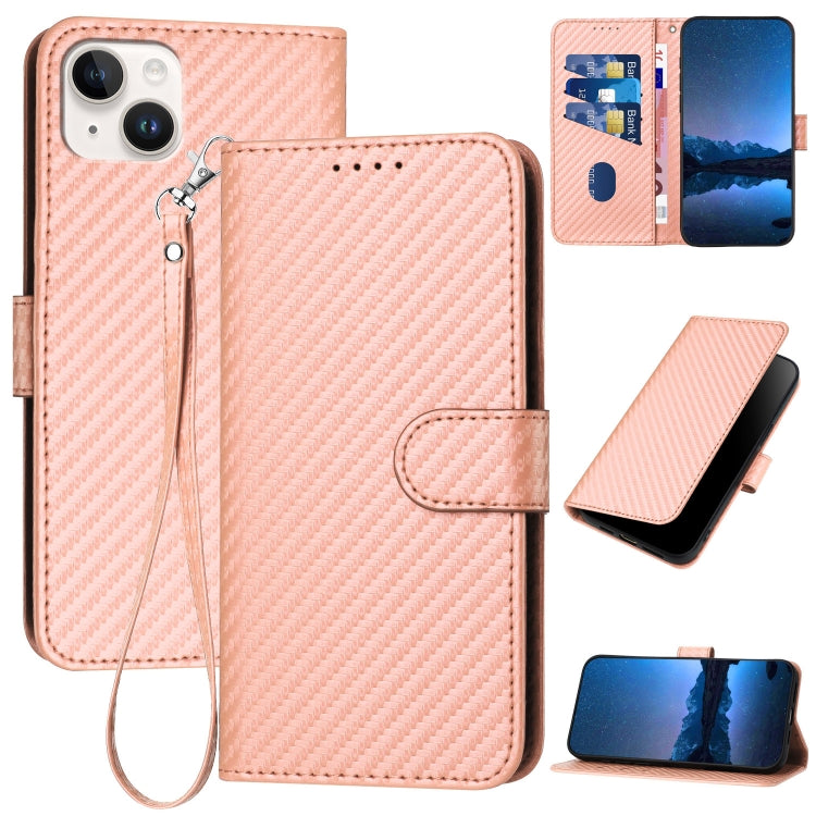 YX0070 Carbon Fiber Buckle Leather Phone Case with Lanyard