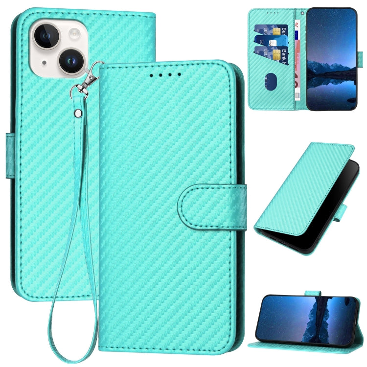 YX0070 Carbon Fiber Buckle Leather Phone Case with Lanyard