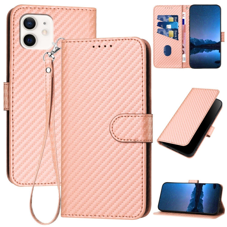 YX0070 Carbon Fiber Buckle Leather Phone Case with Lanyard