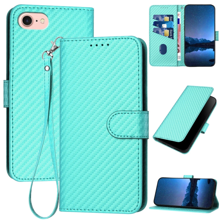 YX0070 Carbon Fiber Buckle Leather Phone Case with Lanyard