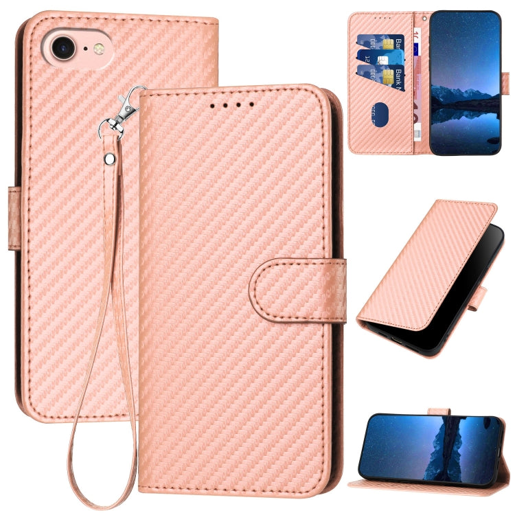 YX0070 Carbon Fiber Buckle Leather Phone Case with Lanyard