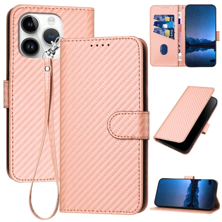 YX0070 Carbon Fiber Buckle Leather Phone Case with Lanyard