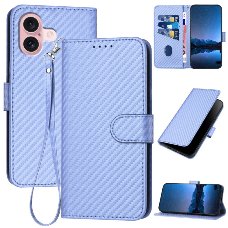 YX0070 Carbon Fiber Buckle Leather Phone Case with Lanyard