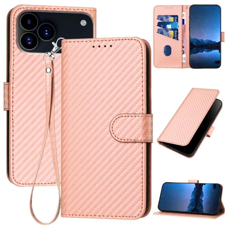 YX0070 Carbon Fiber Buckle Leather Phone Case with Lanyard