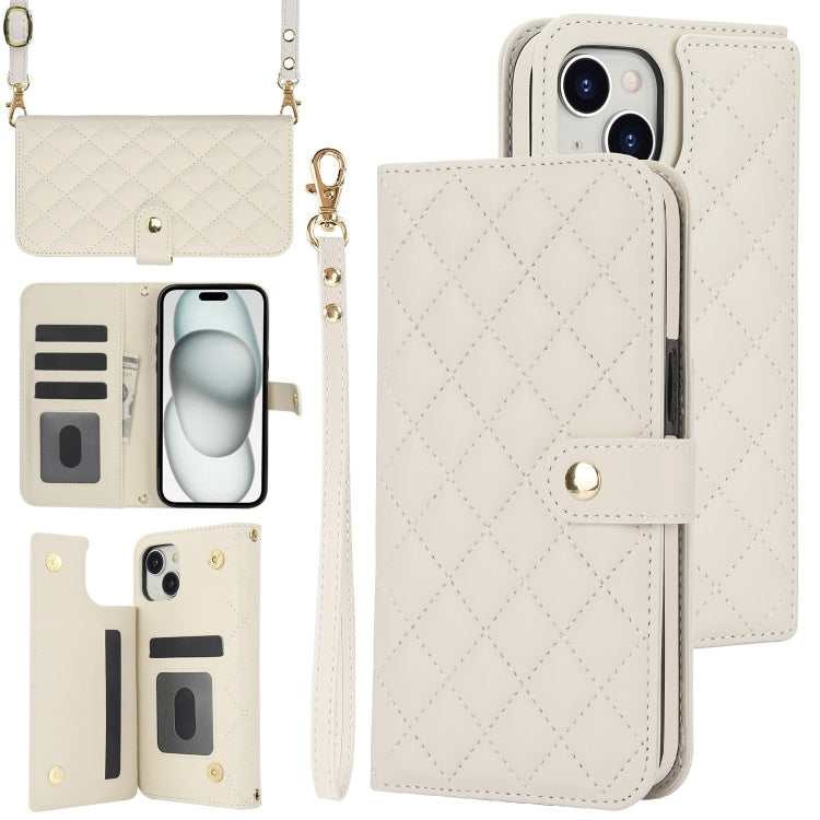 Crossbody Multifunction Rhombic Leather Phone Case, For iPhone 15 Plus, For iPhone 15, For iPhone 14 Plus