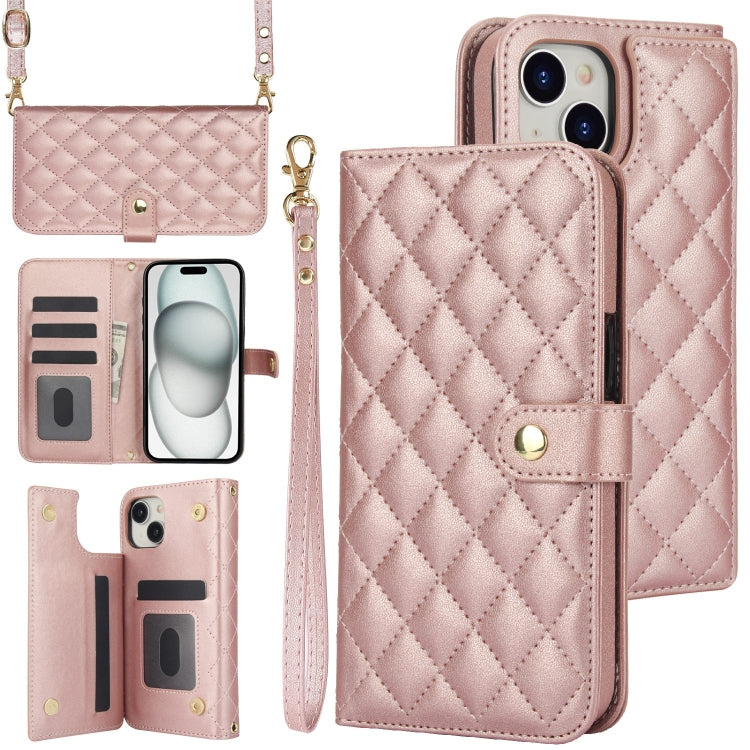 Crossbody Multifunction Rhombic Leather Phone Case, For iPhone 15 Plus, For iPhone 15, For iPhone 14 Plus
