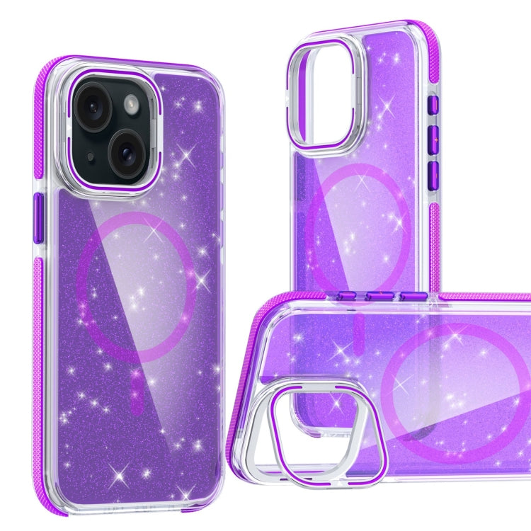 Two-color Glitter Powder Lens Holder Magsafe Phone Case, For iPhone 15 Plus, For iPhone 15, For iPhone 14 Plus, For iPhone 14, For iPhone 14 Pro, For iPhone 14 Pro Max