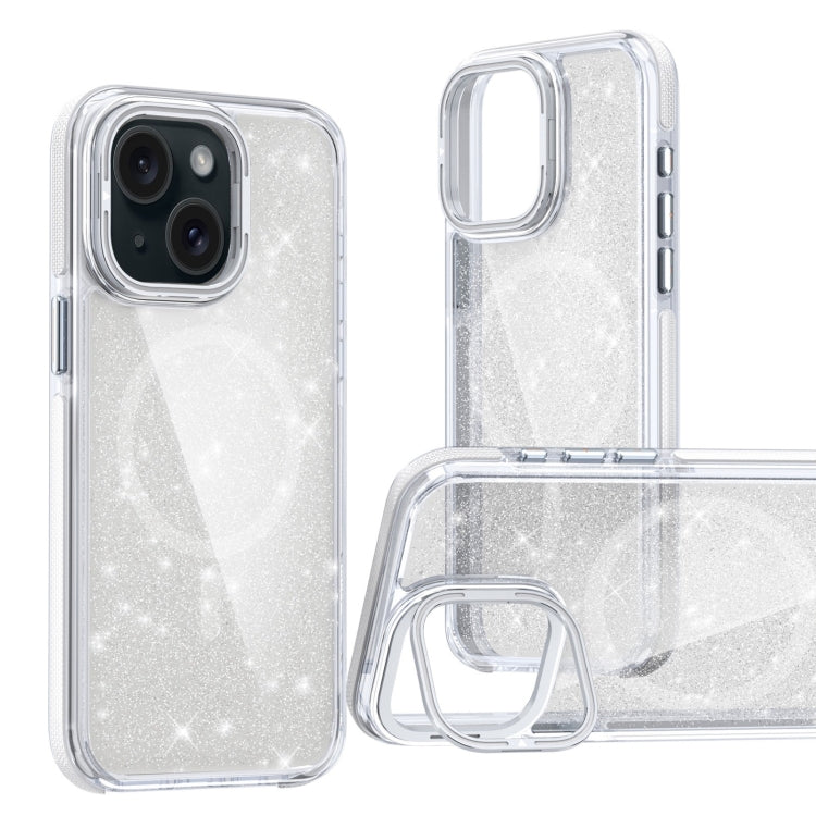 Two-color Glitter Powder Lens Holder Magsafe Phone Case, For iPhone 15 Plus, For iPhone 15, For iPhone 14 Plus, For iPhone 14, For iPhone 14 Pro, For iPhone 14 Pro Max