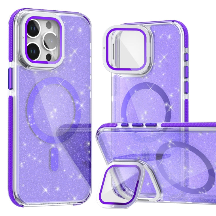 Two-color Glitter Powder Lens Holder Magsafe Phone Case, For iPhone 16 Pro Max, For iPhone 16 Pro, For iPhone 16 Plus, For iPhone 16, For iPhone 15 Pro Max, For iPhone 15 Pro