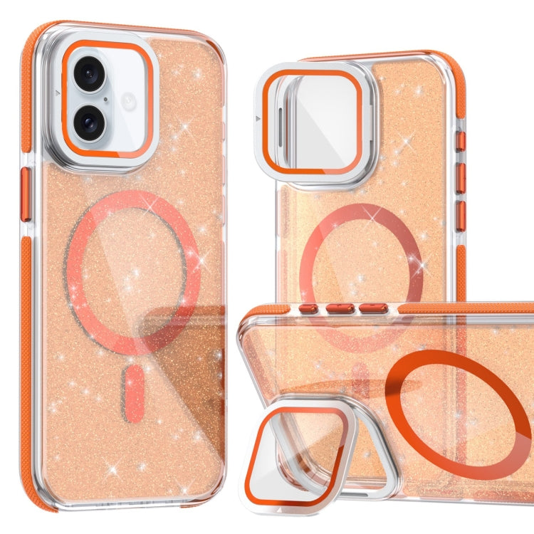 Two-color Glitter Powder Lens Holder Magsafe Phone Case, For iPhone 16 Pro Max, For iPhone 16 Pro, For iPhone 16 Plus, For iPhone 16, For iPhone 15 Pro Max, For iPhone 15 Pro