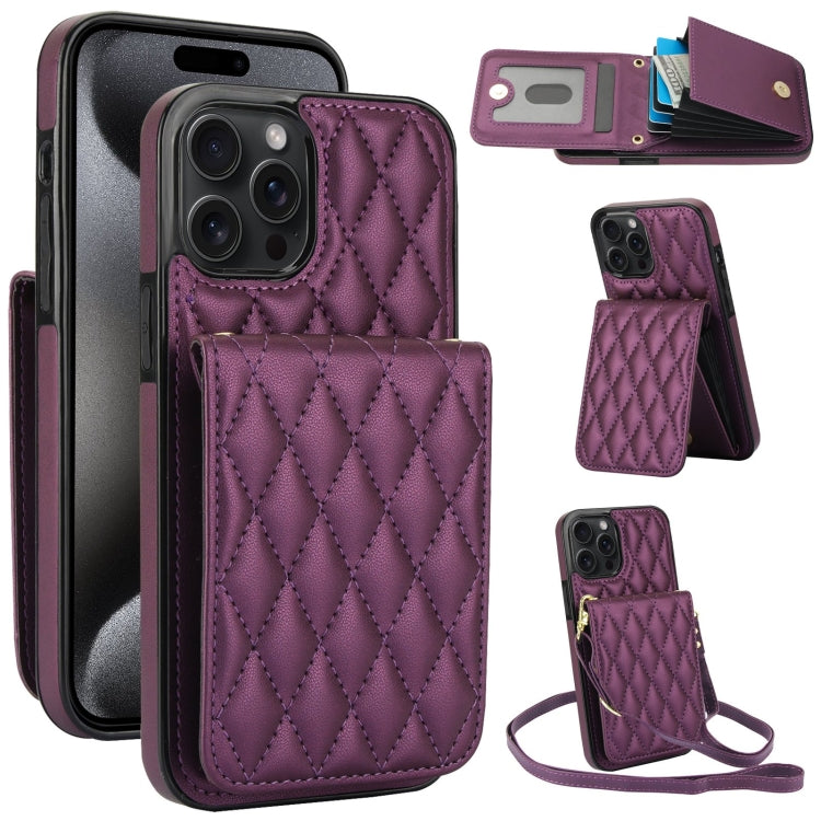 YM015 Crossbody Rhombic Card Bag RFID Phone Case, For iPhone 15 Pro Max, For iPhone 15 Pro, For iPhone 15 Plus, For iPhone 15
