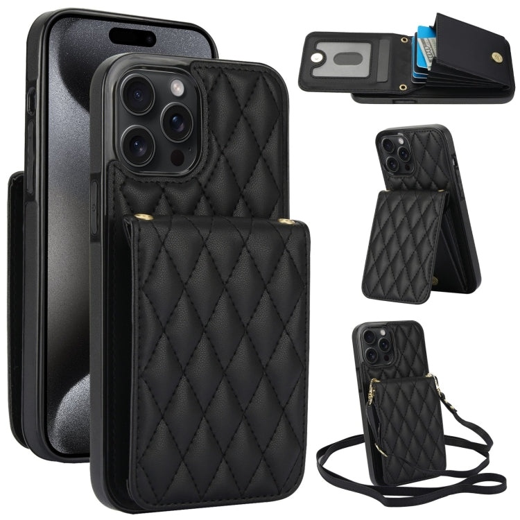 YM015 Crossbody Rhombic Card Bag RFID Phone Case, For iPhone 15 Pro Max, For iPhone 15 Pro, For iPhone 15 Plus, For iPhone 15