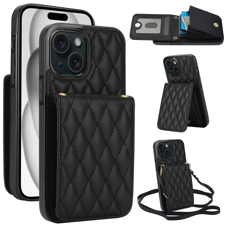 YM015 Crossbody Rhombic Card Bag RFID Phone Case, For iPhone 15 Pro Max, For iPhone 15 Pro, For iPhone 15 Plus, For iPhone 15