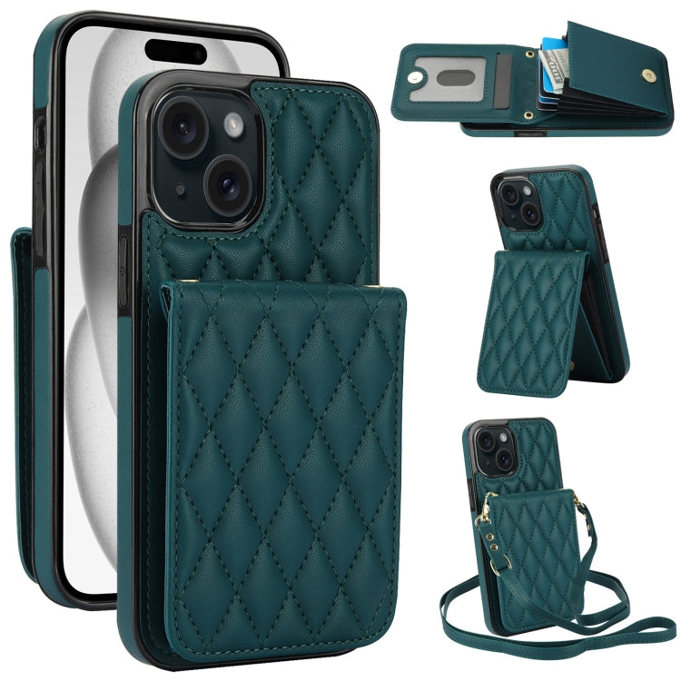 YM015 Crossbody Rhombic Card Bag RFID Phone Case, For iPhone 15 Pro Max, For iPhone 15 Pro, For iPhone 15 Plus, For iPhone 15