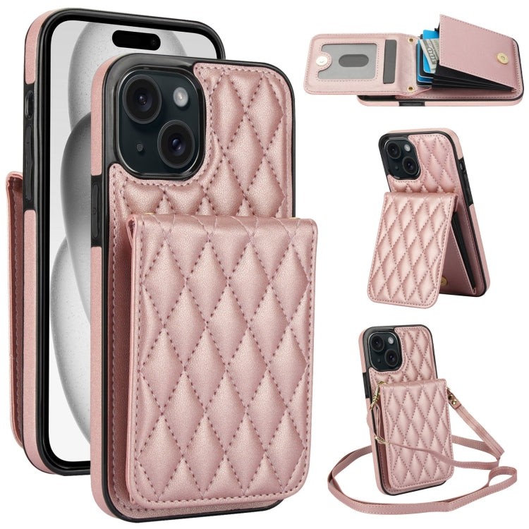 YM015 Crossbody Rhombic Card Bag RFID Phone Case, For iPhone 15 Pro Max, For iPhone 15 Pro, For iPhone 15 Plus, For iPhone 15