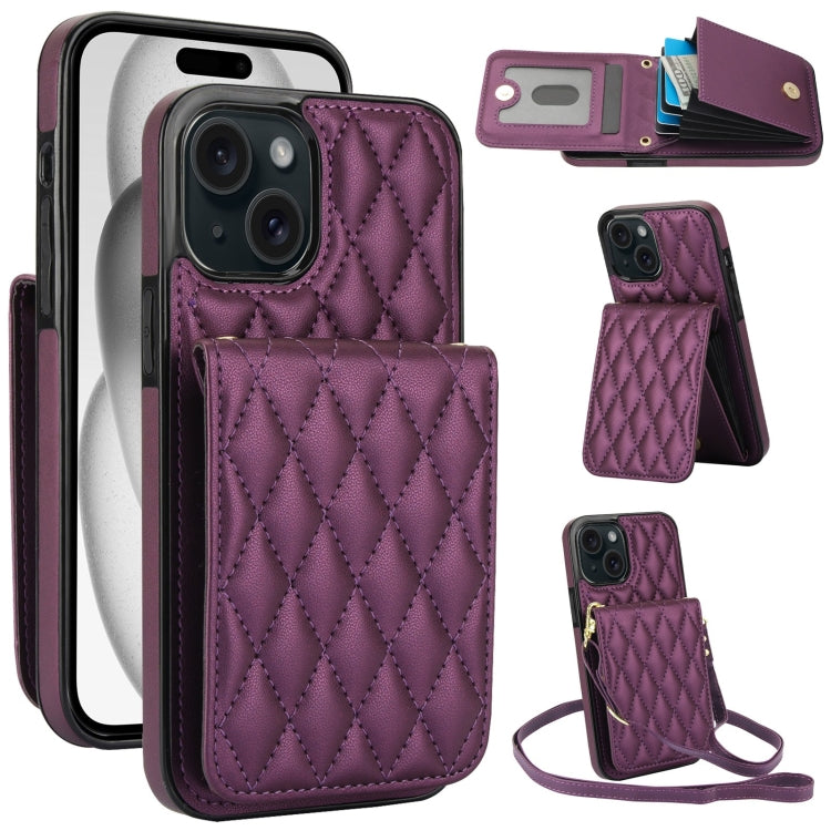 YM015 Crossbody Rhombic Card Bag RFID Phone Case, For iPhone 15 Pro Max, For iPhone 15 Pro, For iPhone 15 Plus, For iPhone 15